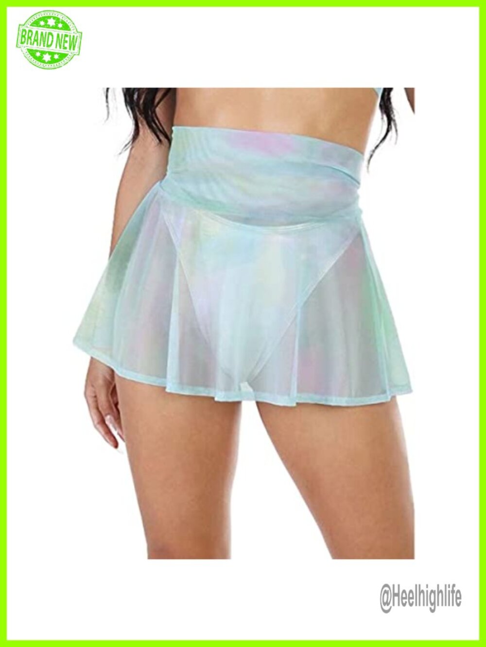 Sheer Mesh Mini Skirt See-Through High Waist Skater Beach Cover-Up